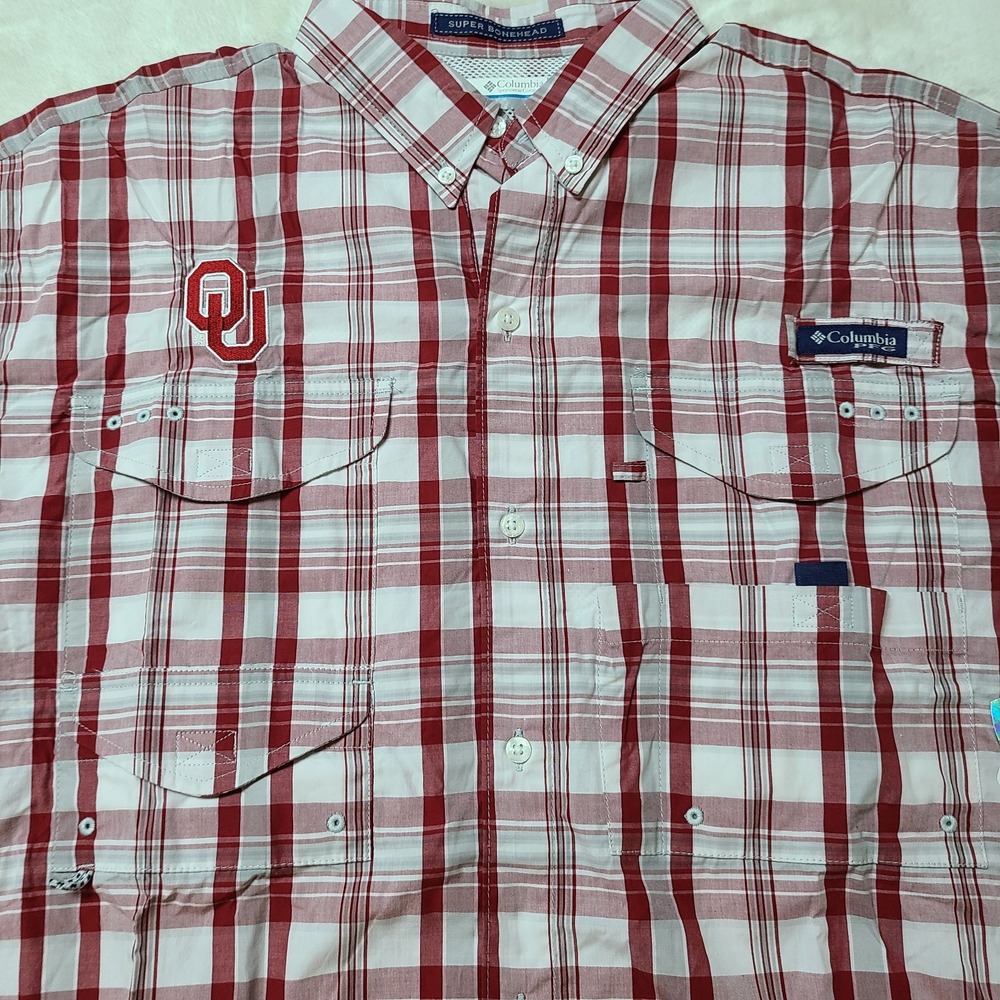 Columbia PFG Super Bonehead Oklahoma Sooners Omni-Shade LS Size Large Men Shirt